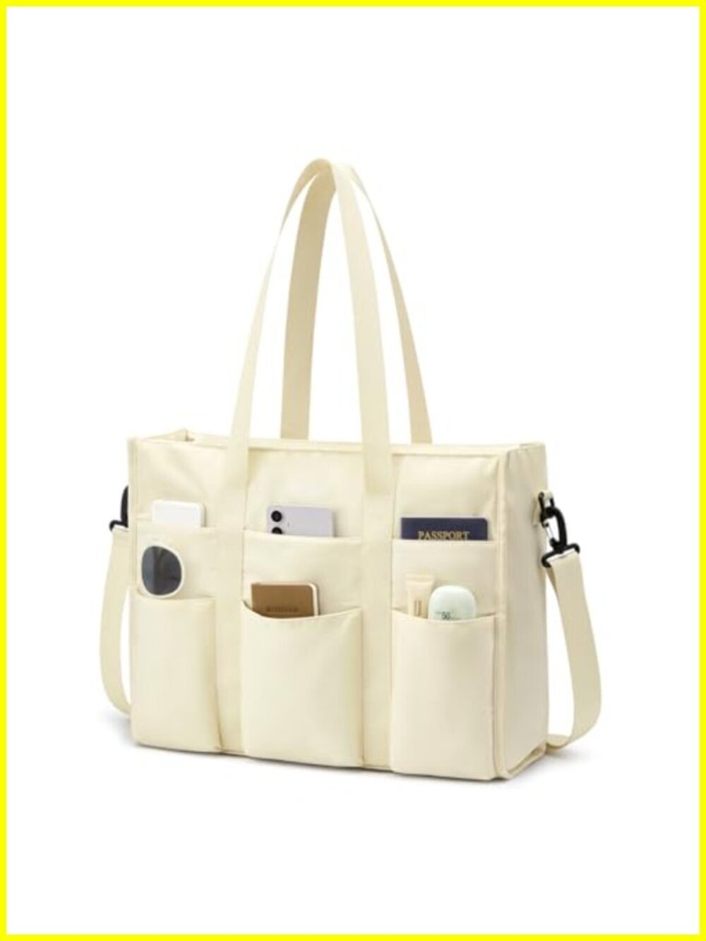 Large Capacity Waterproof Nylon Tote Bag with Laptop Sleeve, Multi-Compartment
